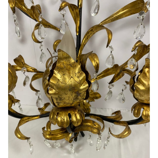 Maison Baguès Large Pair French Gold & Rock Crystal Flower Sconces For Sale - Image 4 of 14