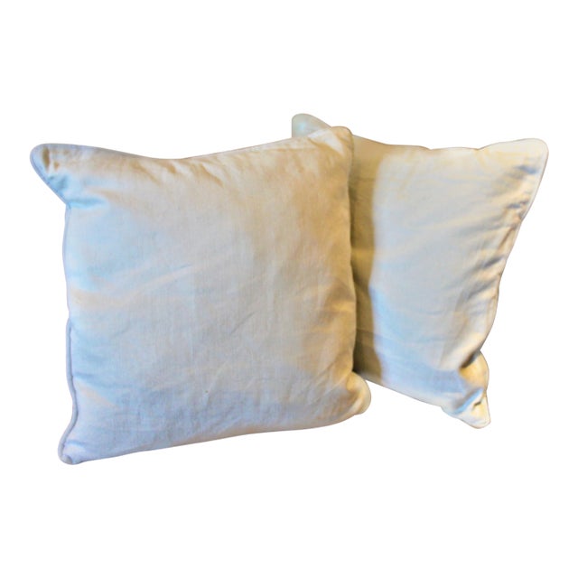 Pair of Transitional or Coastal Faded Blue Linen Mitchell Gold Pillows For Sale
