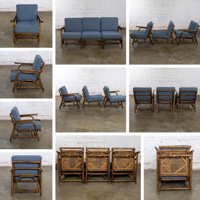 Mid-20th Century Tropical or Coastal Style Rattan 3 Piece Sofa and Lounge Chair by Calif Asia, a Set For Sale - Image 12 of 18
