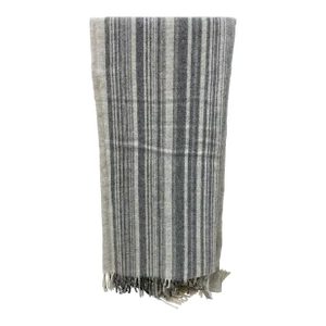 Merino Lambswool Throw With Grey Stripes -Made in England