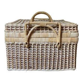 Vintage Rattan Picnic Basket For Sale