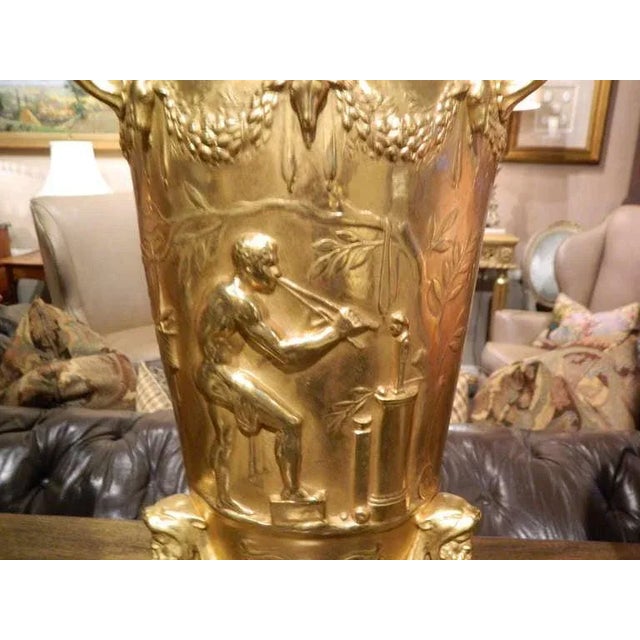 19th Century Neoclassical Bronze Dore Urn Signed F. Levillain For Sale - Image 9 of 11