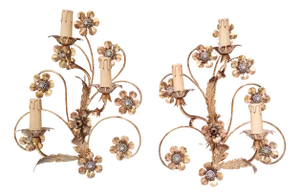 Golden Wrought Iron Wall Lamps, 1980s, Set of 2