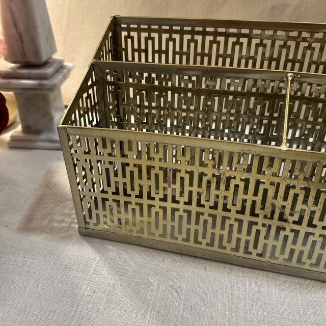 1970s 1970s Small Brass Filigree Desk Accessory/Organizer For Sale - Image 5 of 8