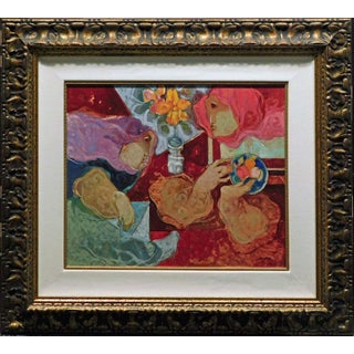 Sunol Alvar "L'Amour" Couple with Fruits Art Oil Painting Framed Hand Signed For Sale