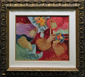 Sunol Alvar "L'Amour" Couple with Fruits Art Oil Painting Framed Hand Signed