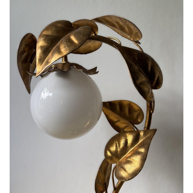 Metal Vintage Hollywood Regency Table Lamp in Gilded Metal & Opaline Glass, Germany, 1970s For Sale - Image 7 of 11
