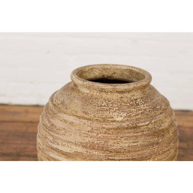 Ceramic Near Thai Storage Vases with Concentric Circle Design and Nice Patina - A Pair For Sale - Image 7 of 13