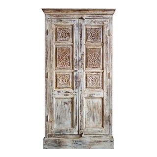 1920s Antique Whitewash Rustic Amoire For Sale