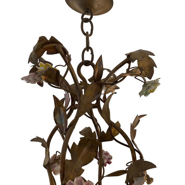 Copper Golden Floral Lamp in Brass and Porcelain, 1930s For Sale - Image 8 of 9