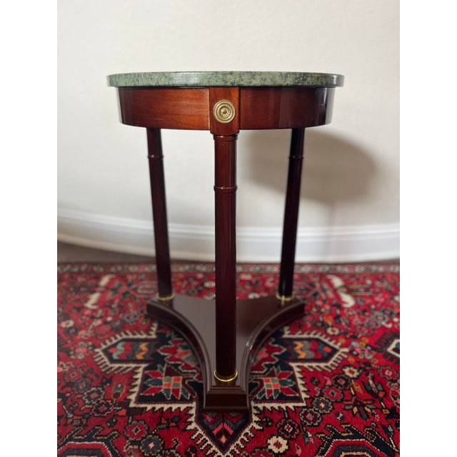 1980s Bombay Company French Empire Neoclassical Style Green Marble Top Side Mahogany Table For Sale In Dallas - Image 6 of 12