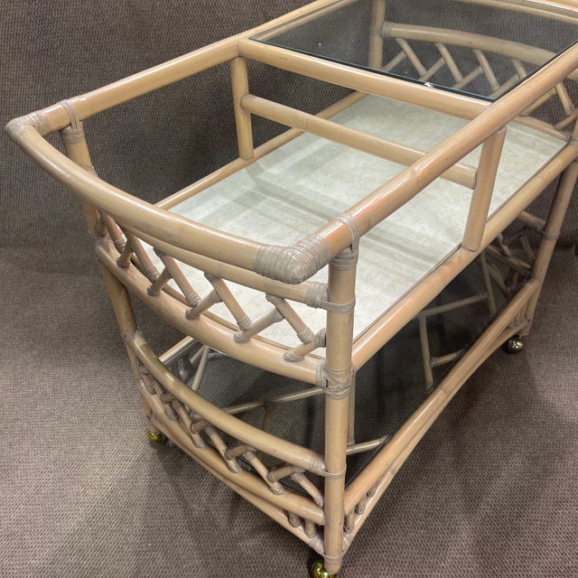1970s Vintage Rattan & Bamboo Bar Cart For Sale - Image 4 of 9
