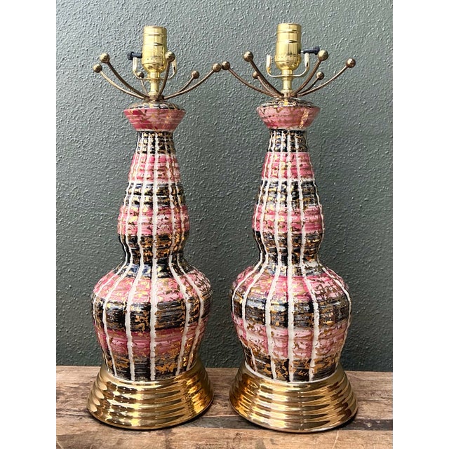 Vintage MCM Glazed Ceramic Lamps - A Pair For Sale - Image 9 of 12
