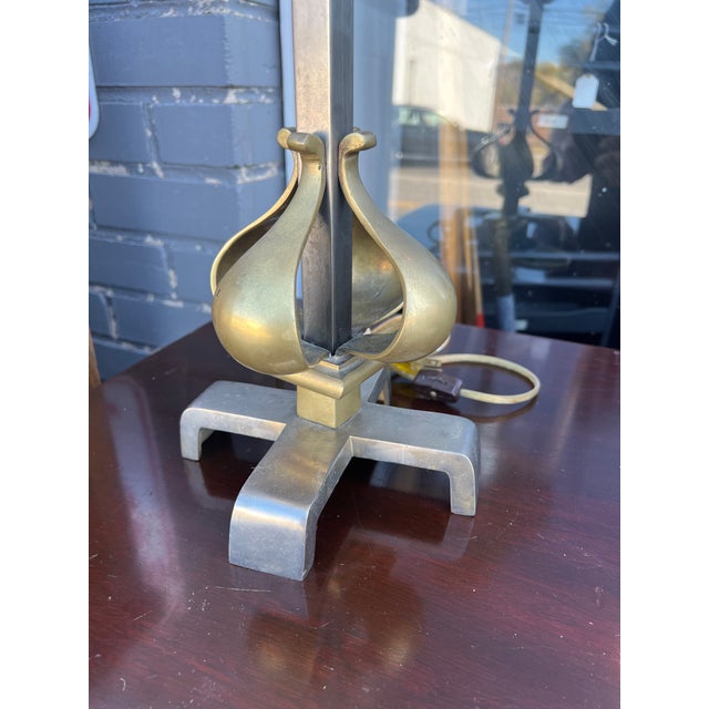 John-Richard Style lamp in a Brass and Metal Combo.Harp removed for shipping with harp and finial add 10 inches to height .