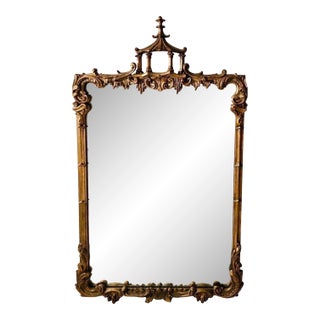 Large Hollywood Regency Giltwood Pagoda-Style Mirror, 54” For Sale