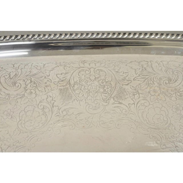 Vintage Victorian Epc Silver Plated Etched Twin Handle Serving Platter Bar Tray For Sale - Image 4 of 10
