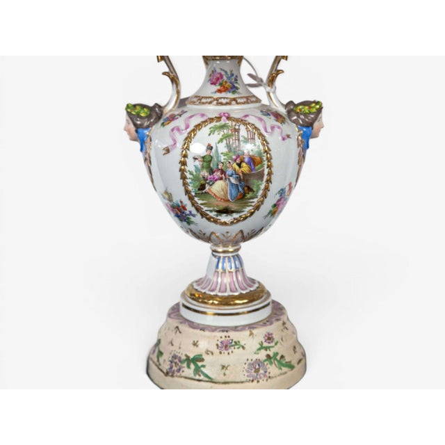 Mid 20th Century Regency Style, Urn Table Lamps, Porcelain, Painted Wood, France - a Pair For Sale - Image 4 of 10