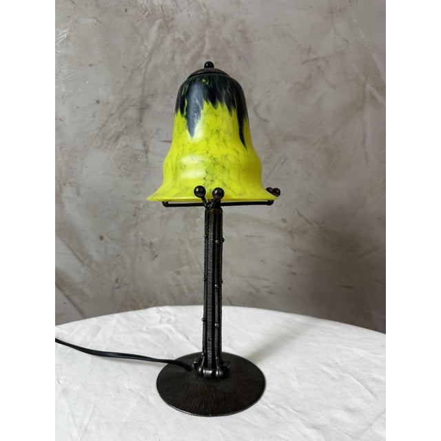 Metal Art Deco Table Lamp in Frosted Glass, 1930s For Sale - Image 7 of 16