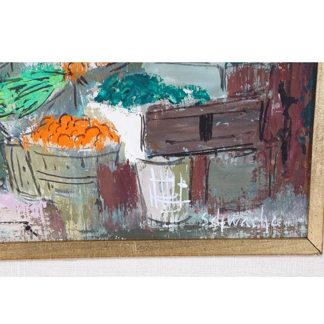 George Schwacha Jr, Modernist Oil Painting George Schwacha Brooklyn Street Scene Fruit Market WPA, c.1940's For Sale - Image 9 of 16
