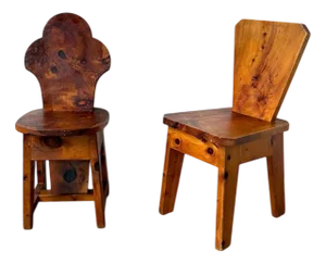 Brutalist Savoyard Pine Chairs, 1950s, Set of 2