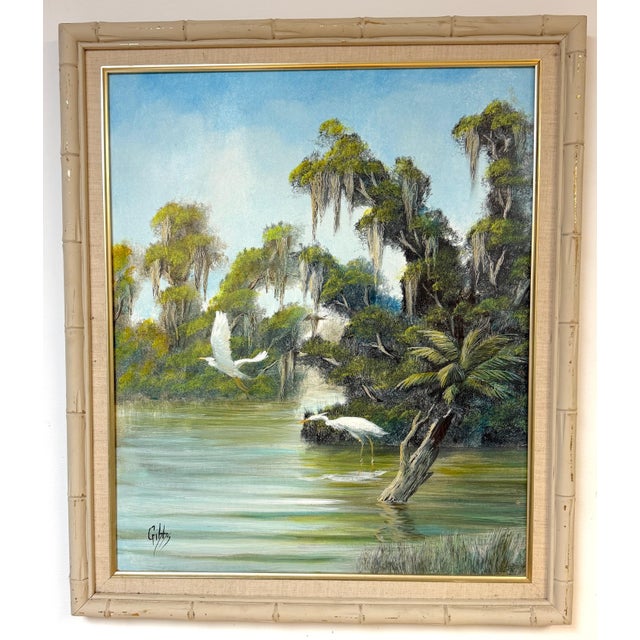 Joseph Gibbs Florida Highwaymen Wetland Heron Painting, Oil on Canvas, C. 1970s For Sale - Image 15 of 18