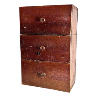 Antique Pine Three Drawer Chest: Primitive Tabletop Storage For Sale