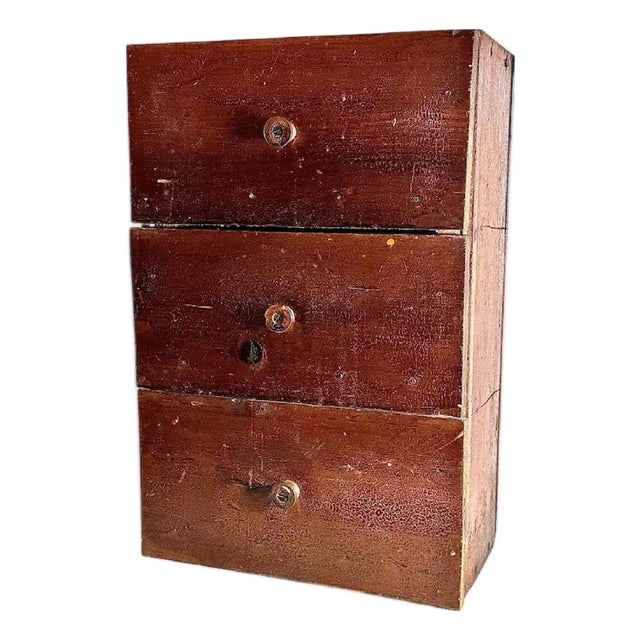 Antique Pine Three Drawer Chest: Primitive Tabletop Storage For Sale