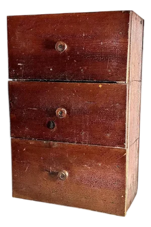Antique Pine Three Drawer Chest: Primitive Tabletop Storage
