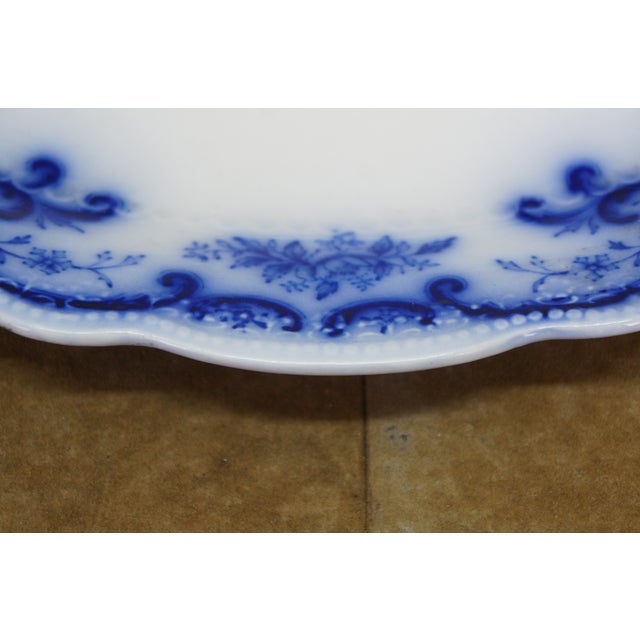 Antique w.h. Grindley Flow Blue Oval Porcelain Platter Tray Centerpiece England For Sale - Image 9 of 12