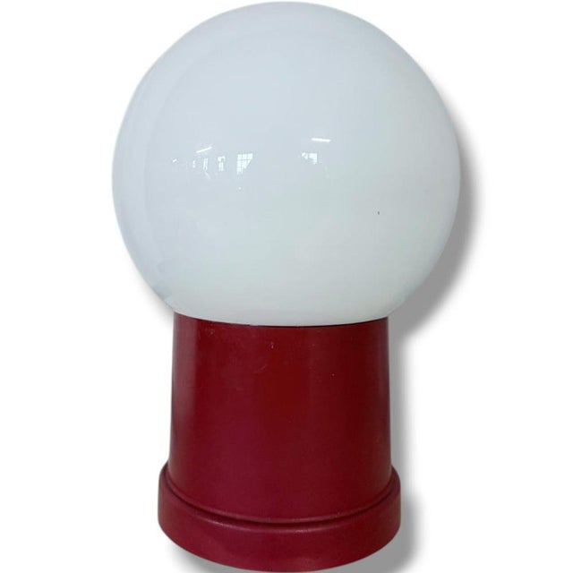 Contemporary Vintage Space Age Red Mushroom Lamp Red with Opaline Glass For Sale - Image 3 of 9