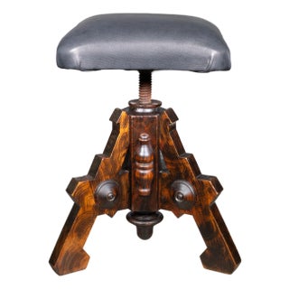 Reupholstered Antique Swivel Walnut Stool c.1880-1920 For Sale