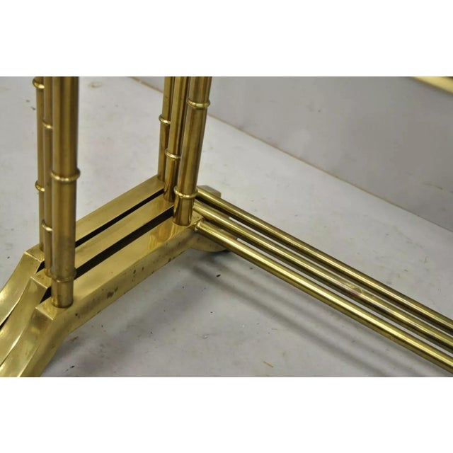 Gold Hollywood Regency Brass Faux Bamboo Glass Top Nesting Side Tables Styled After Mastercraft - Set of 3 For Sale - Image 8 of 12