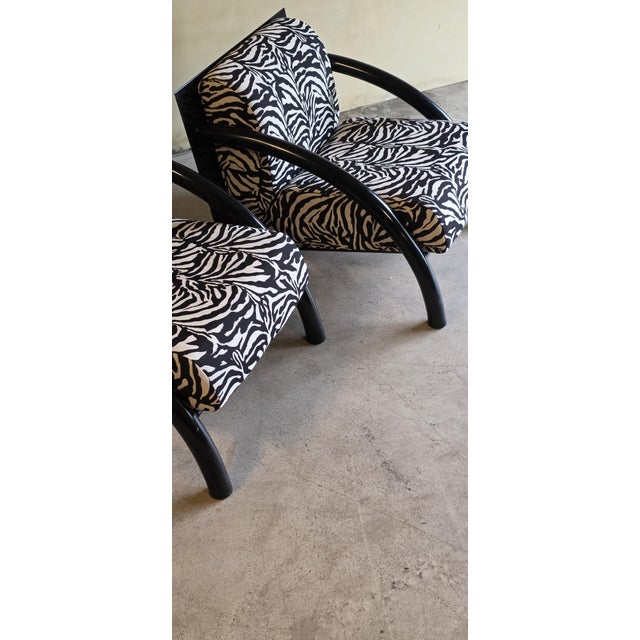 Postmodern Black Armchairs with Zebra Print Cushions, 1980s, Set of 2 For Sale - Image 11 of 13