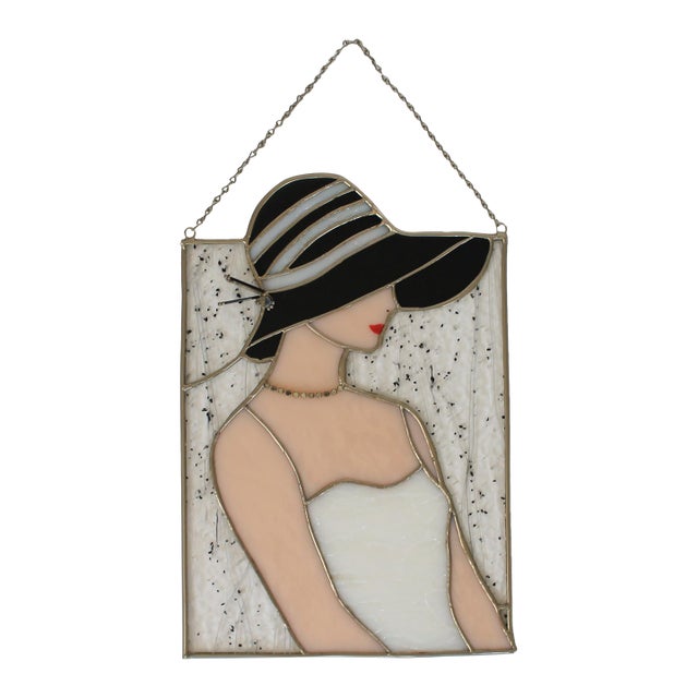 Vintage Stained Glass Panel W/ Female Figure For Sale