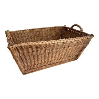 1960s French Wicker Market Basket 19" X 28" For Sale