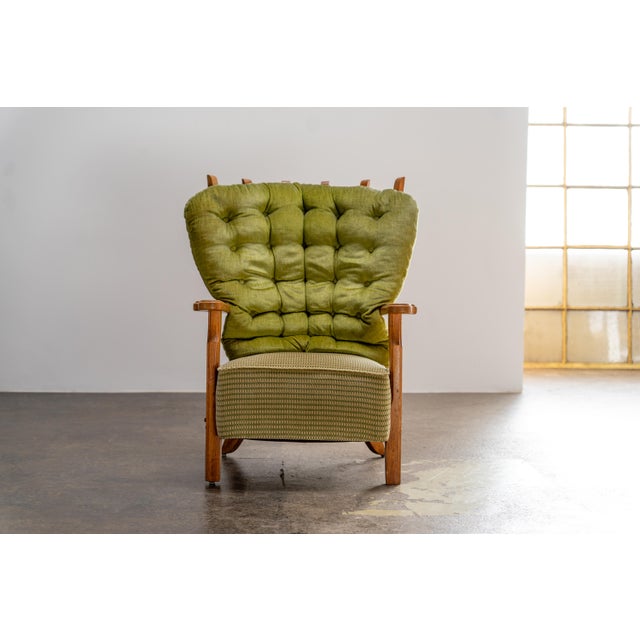 Guillerme et Chambron Oak Highback Lounge Chair by Guillerme et Chambron for Votre Maison, France, 1960s For Sale - Image 4 of 10
