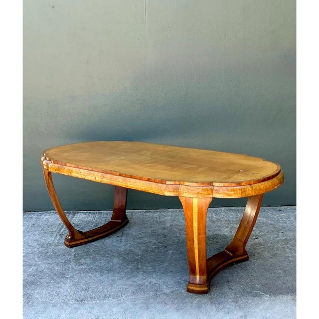Vintage Art Deco Scalloped Edge Burl Wood Center Hall Table For Sale - Image 12 of 14