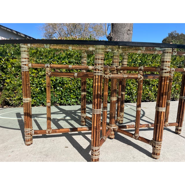 McGuire McGuire Vintage Bamboo Dining Table With Oval Glass Top For Sale - Image 4 of 12