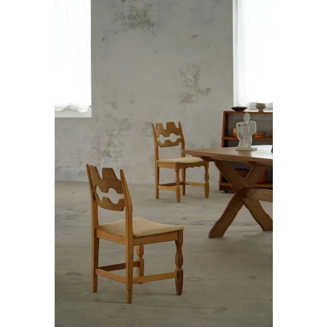 Mid-Century Modern Chairs in Oak & Hessian attributed to Henning Kjærnulf, 1950s, Set of 6 For Sale - Image 9 of 18