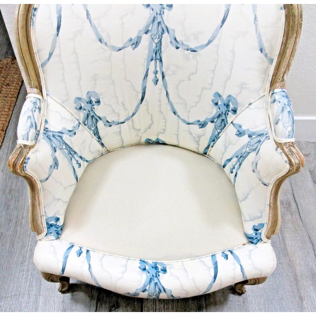 Antique Framed French Louis XV Style Bergère Chair Scalamandre Fabric For Sale - Image 13 of 15