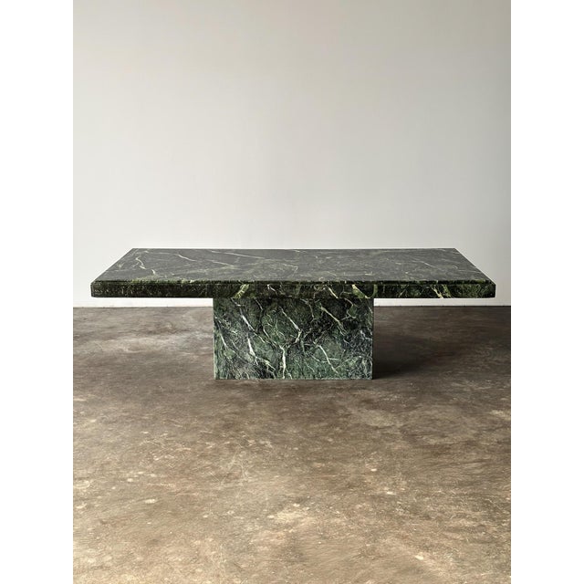 Postmodern Verde Alpi Marble Pedestal Coffee Table, Italy, 1980s For Sale - Image 3 of 14