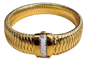 Roberto Coin Diamond Bangle Woven Bracelet 18 Karat Yellow Gold Estate, Medium
