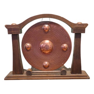 Arts and Crafts French Carved Copper Table Gong, 1890 For Sale