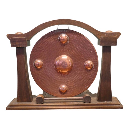 Arts and Crafts French Carved Copper Table Gong, 1890 For Sale