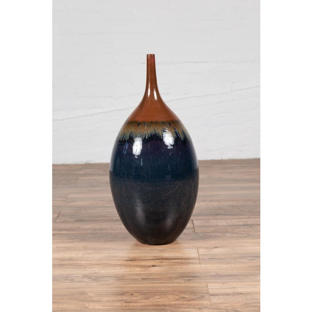Vintage Northern Thai Chiang Mai Blue and Brown Vase from the Prem Collection For Sale - Image 9 of 13