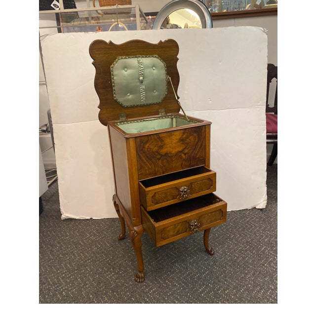 Mid-Century Modern Mid 19th Century Flame Walnut Sewing Table Cabinet For Sale - Image 3 of 10