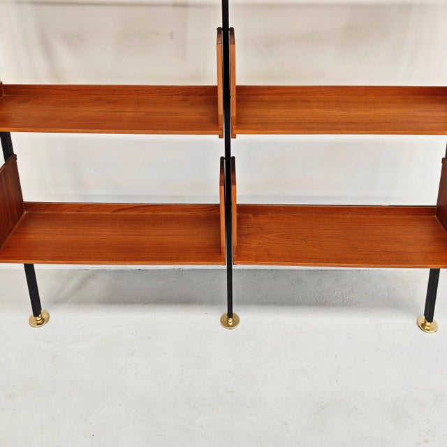 Vintage Swedish Cielo Terra Bookcase in Teak Wood, Black Metal Uprights and Brass Ends, 1950s For Sale - Image 9 of 18