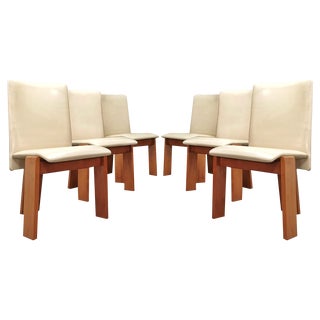 Chairs with Tripod Structure and Beige Leather Upholstery, 1970s, Set of 6 For Sale
