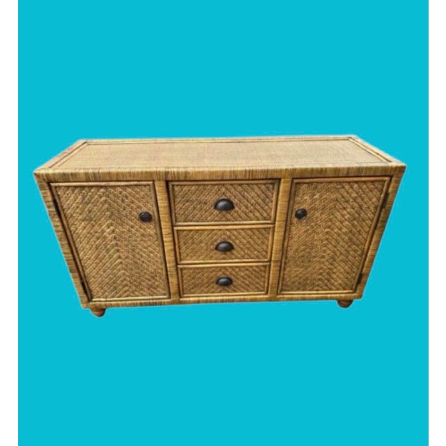 Wood Vintage Italian Rattan and Wicker Sideboard, Credenza, Buffet, Console For Sale - Image 7 of 8