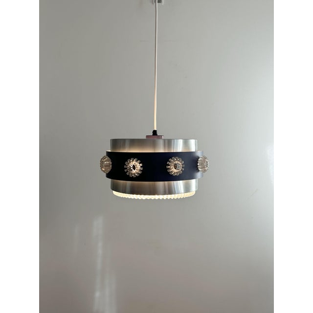 Drum Pendant Lamp with Glass Rosettes, 1960s For Sale - Image 4 of 12